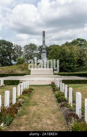 The West Riding Memorial Tower at Essex Farm WWI Cemetery on the Belgium Salient near Ypres Stock Photo