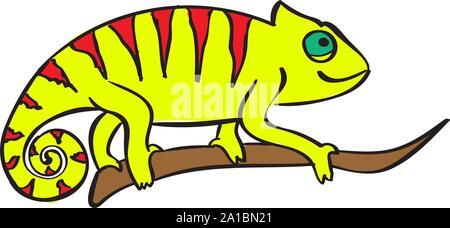 Chameleon on tree, illustration, vector on white background. Stock Vector