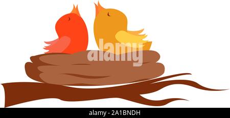 Chicks in nest, illustration, vector on white background. Stock Vector