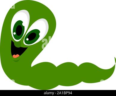 Green worm, illustration, vector on white background. Stock Vector