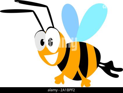 Happy bee, illustration, vector on white background. Stock Vector