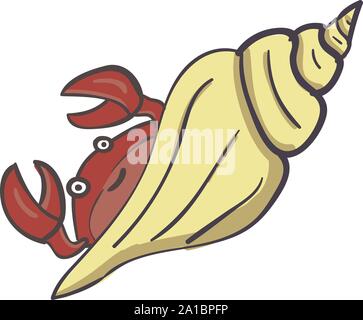Crab with snail, illustration, vector on white background. Stock Vector
