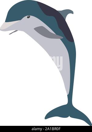 Dolphin jumping, illustration, vector on white background. Stock Vector