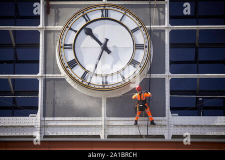 Manchester Central getting a jet wash clean, the former railway station now a conference centre Stock Photo