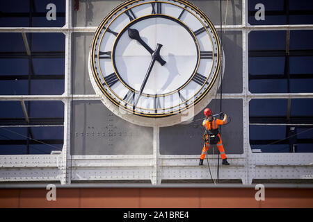 Manchester Central getting a jet wash clean, the former railway station now a conference centre Stock Photo