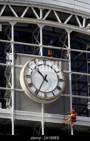 Manchester Central getting a jet wash clean, the former railway station now a conference centre Stock Photo