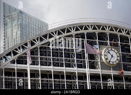 Manchester Central getting a jet wash clean, the former railway station now a conference centre Stock Photo