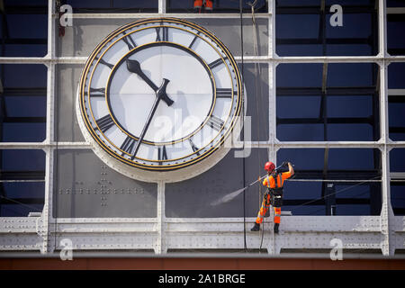 Manchester Central getting a jet wash clean, the former railway station now a conference centre Stock Photo