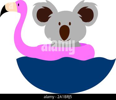 Koala in water, illustration, vector on white background. Stock Vector