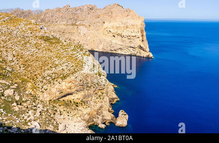 View from the Mirador Es Colomer to the cliffs of Formentor peninsula, Mallorca, Spain Stock Photo