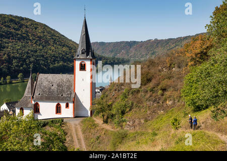 The wine village on the Moselle, Hatzenport, Lower Moselle, St. John's Church, Stock Photo