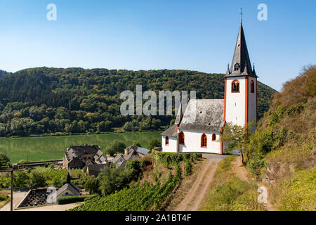 The wine village on the Moselle, Hatzenport, Lower Moselle, St. John's Church, Stock Photo