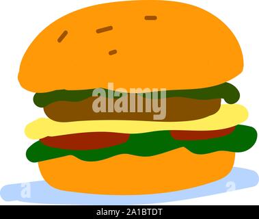 Big hamburger, illustration, vector on white background. Stock Vector