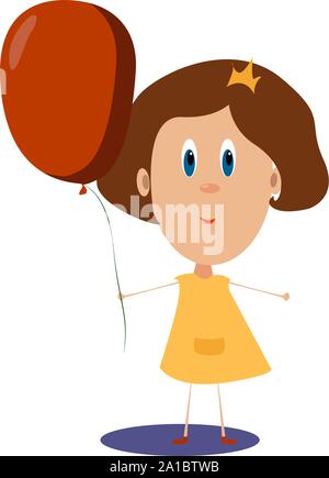 Girl with red balloon, illustration, vector on white background. Stock Vector