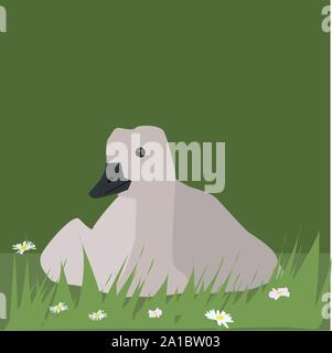 Goose in grass, illustration, vector on white background. Stock Vector