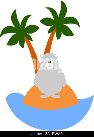 Bear on a island, illustration, vector on white background. Stock Vector