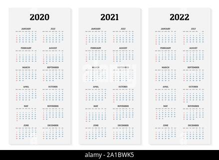 Annual calendar 2020, 2021 and 2022 template. Vector illustration Stock Vector