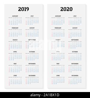 Annual calendar 2019 and 2020 template. Vector illustration Stock Vector