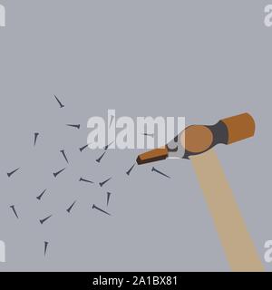 Hammer and nails, illustration, vector on white background. Stock Vector
