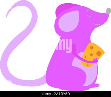 Pink mouse, illustration, vector on white background. Stock Vector