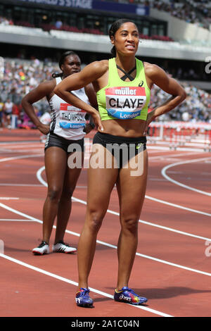 Queen CLAYE of USA in the womens 100 metres hurdles at the Muller Anniversary games in London 2019 Stock Photo