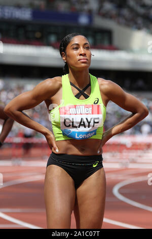 Queen CLAYE of USA in the womens 100 metres hurdles at the Muller Anniversary games in London 2019 Stock Photo