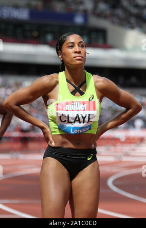 Queen CLAYE of USA in the womens 100 metres hurdles at the Muller Anniversary games in London 2019 Stock Photo