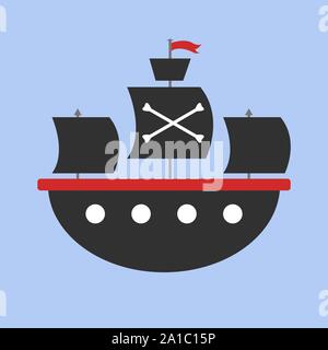 Pirate ship, illustration, vector on white background. Stock Vector