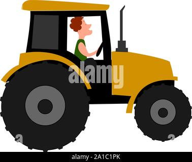 Yellow tractor, illustration, vector on white background. Stock Vector