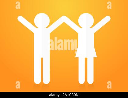 Paper people holding hands. Teamwork concept. Vector background Stock Vector