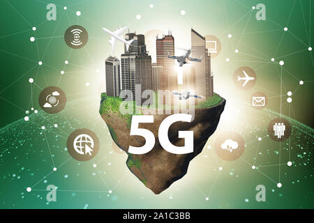 The concept of 5g technology with floating island Stock Photo