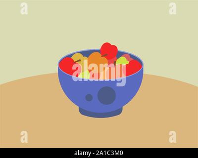 Apples in bowl, illustration, vector on white background. Stock Vector