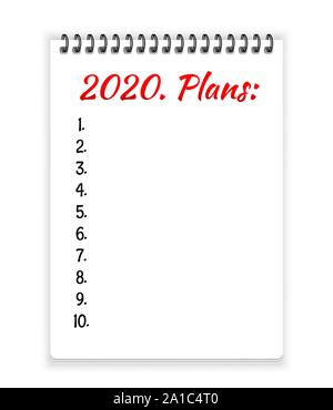 2020 plans on notebook paper. Vector illustration Stock Vector
