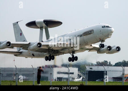 Boeing E-3 AWACS Sentry NATO-OTAN radar plane take-off Ostrava Mosnov, Czech Republic Stock Photo