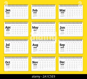 Calendar 2020 planner template.  Set of 12 Months. Week starts from sunday. Vector illustration Stock Vector