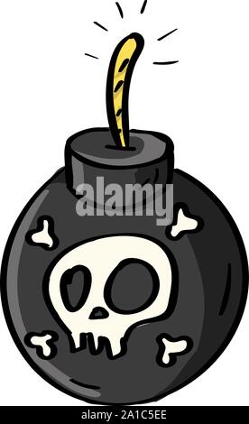 Bomb with skull, illustration, vector on white background. Stock Vector