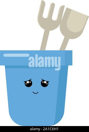 Blue sand bucket, illustration, vector on white background. Stock Vector