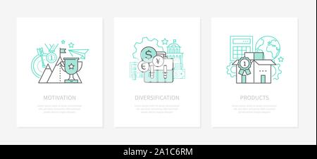 Motivation, goal setting - line design style icons set Stock Vector