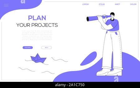 Plan your projects - flat design style web banner Stock Vector