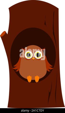 Owl in tree, illustration, vector on white background. Stock Vector