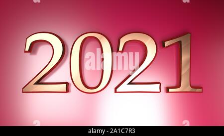 2021 copper write on metallic red background - 3D rendering illustration Stock Photo