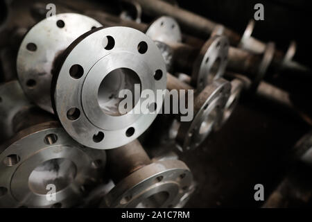 Metal products in a dirty and old but still functioning metal works, old fashioned, factory. Stock Photo