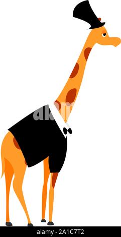 Giraffe in black suit, illustration, vector on white background. Stock Vector