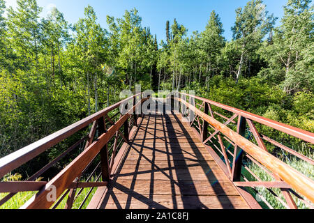 Snowmass Aspen village town in Colorado downtown with bridge at Brush Creek trail with nobody in summer wide angle view Stock Photo
