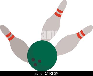 Bowling ball with pins, illustration, vector on white background. Stock Vector