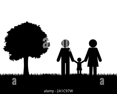 Silhouette of happy family outdoors vector background Stock Vector