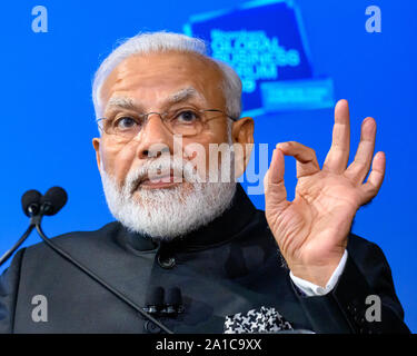 New York, USA. 25th Sep, 2019. Indian Prime Minister Narendra Modi speaks at the Bloomberg Global Business Forum 2019 at the Plaza hotel in New York City. Credit: Enrique Shore/Alamy Live News Stock Photo