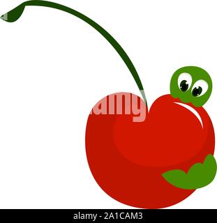 Worm in apple, illustration, vector on white background. Stock Vector