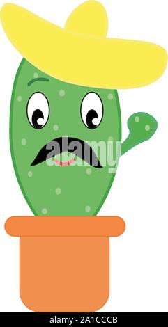 Cactus with hat, illustration, vector on white background. Stock Vector
