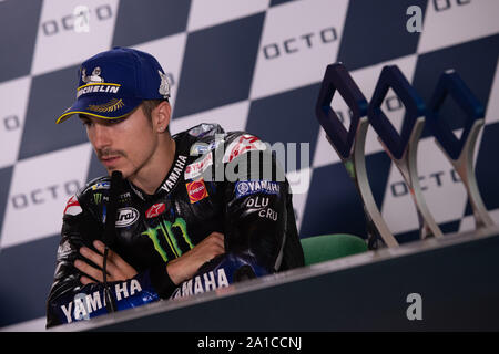 Misano Adriatico, Italy. 15th Sep, 2019. Maverick Vinales, Spanish rider number 12 for Yamaha Monster Team in MotoGP during post race press conference (3rd place) (Photo by Lorenzo Di Cola/Pacific Press) Credit: Pacific Press Agency/Alamy Live News Stock Photo